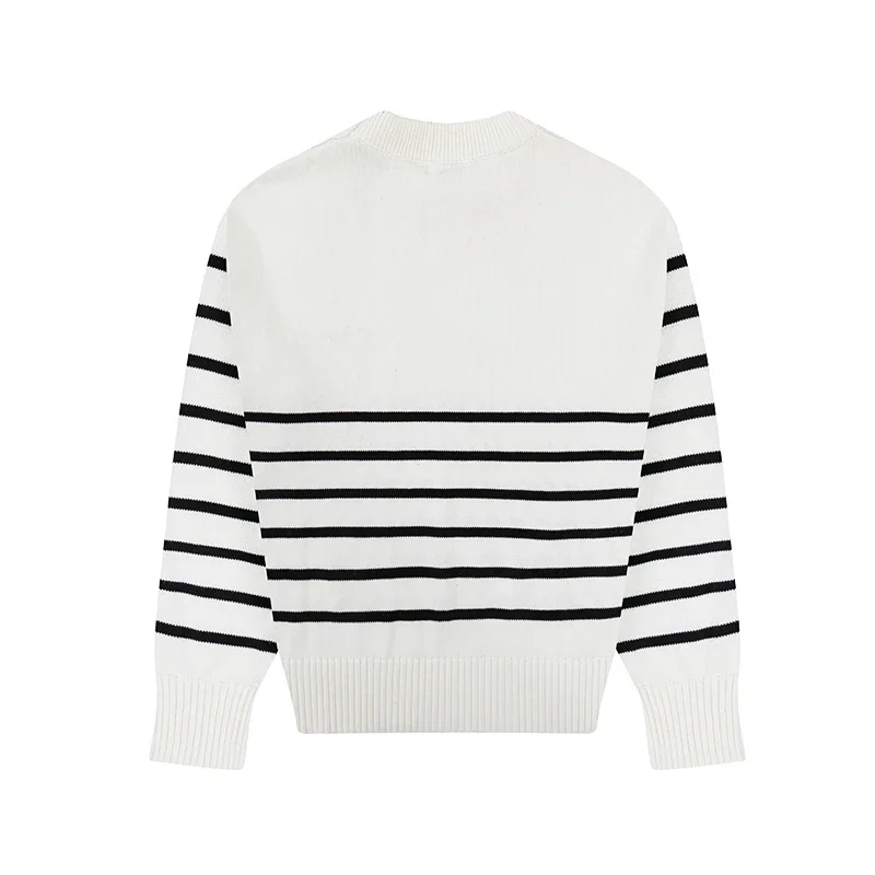 Autumn/Winter 2024 Fashion High Street Women\'s Knitted Striped Sweater Oversized Crewneck Cardigan Christmas Collection Unisex