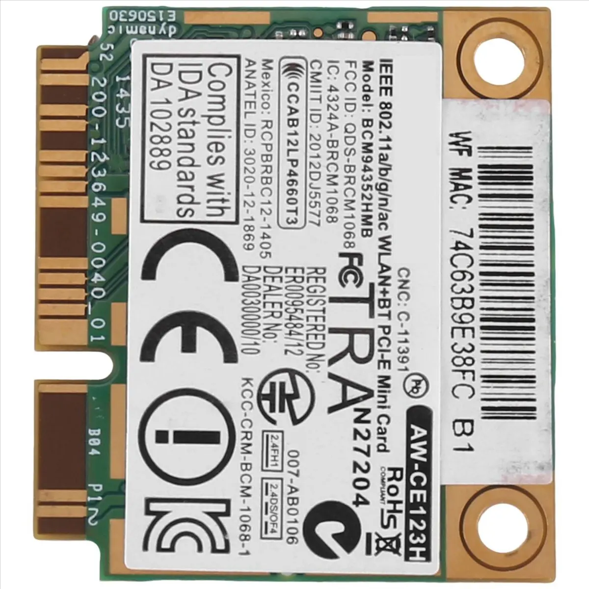 A46U For AzureWave BCM94352HMB WIFI Card Mini PCIe 802.11AC 867Mhz Wireless WIFI WLAN Bluetooth Card
