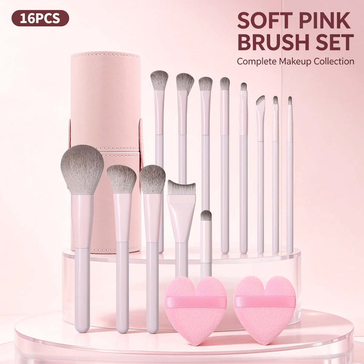 16Pcs Makeup Brush Set, Multi‑Function Beauty Kit for Foundation, Blush, Eyeshadow, Concealer for Women & Makeup Beginners