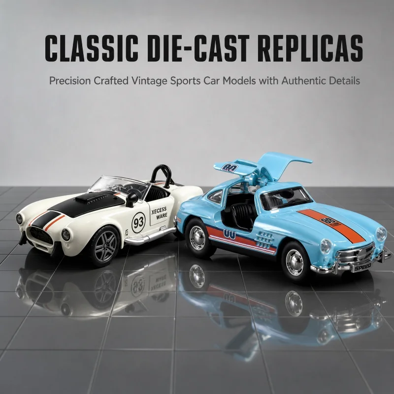 1:36 Scale Retro Convertible Alloy Car Model, Die-Cast Racing Car with Opening Doors, Hood, and Trunk, a Collectible Gift.