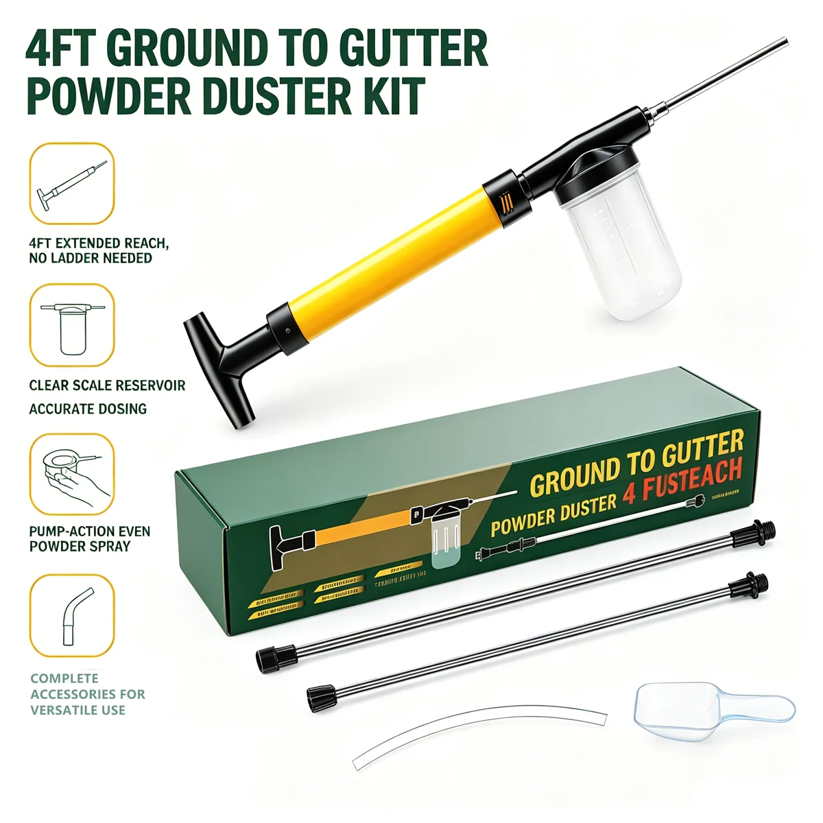 1Set 4 FT Powder Duster Pest Control Sprayer 120 ml Long Stainless Steel Extension Wand Bulb Dust Applicator for Garden Wasp