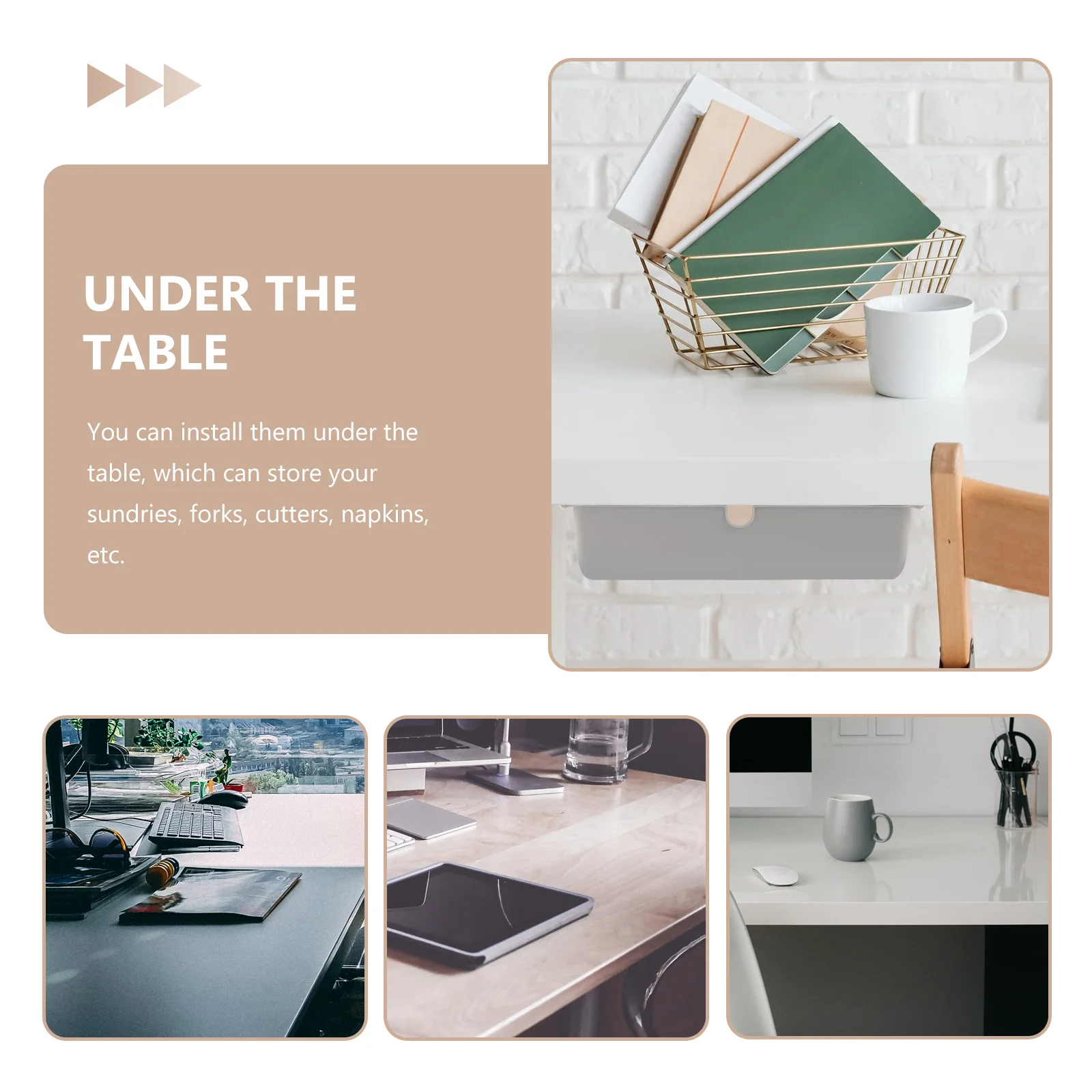 

Premium Under Desk Storage Box Hidden Drawer Organizer for Pens Cables Papers PP Material Invisible Under Table Holder