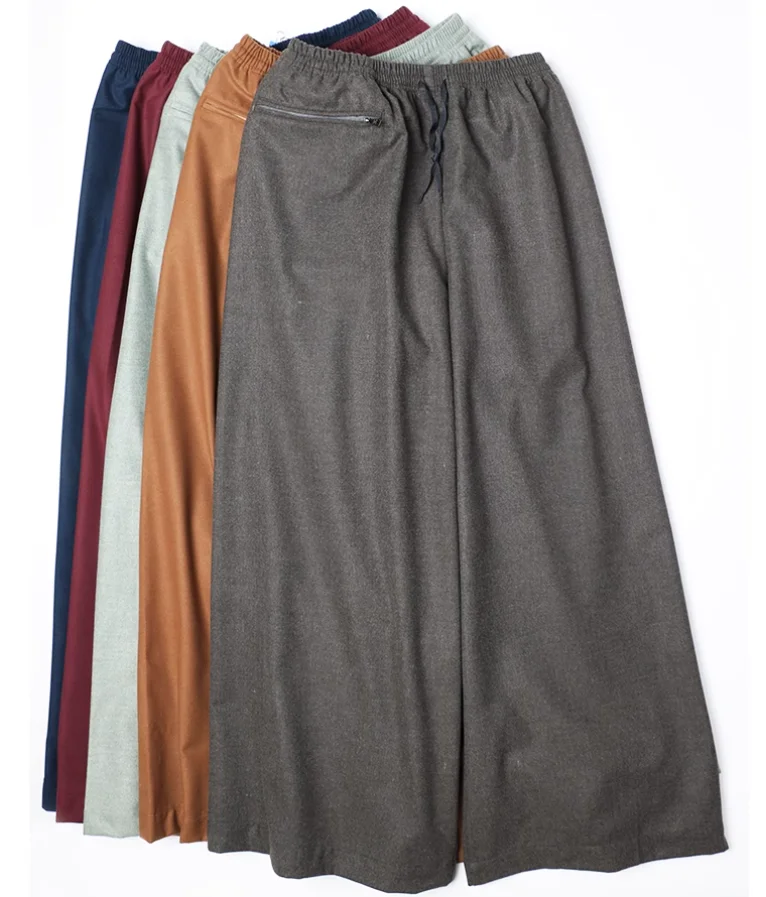 

Winter Woolen Buddhist Monk Shaolin Tai Chi Kung fu Pants Wushu Martial arts Wide Legs Trousers 5 Colors