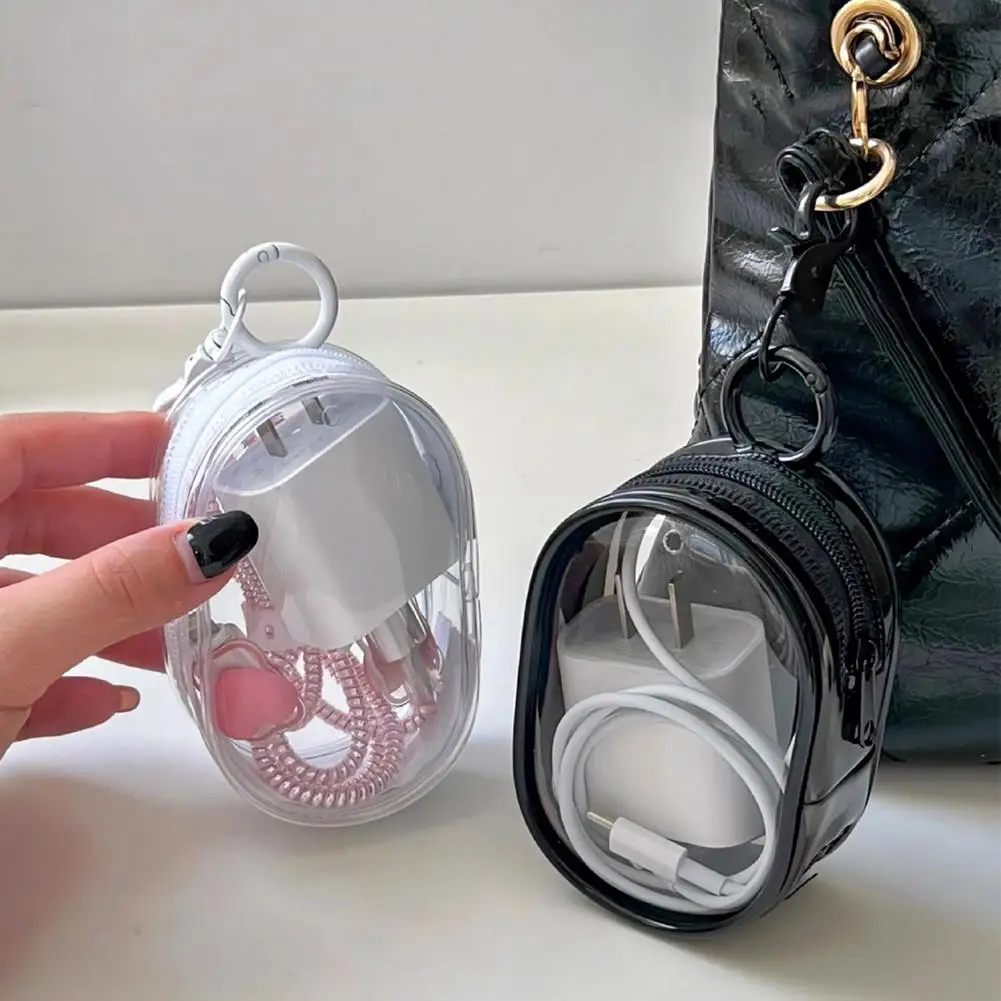Mini Clear Zipper Storage Bag Travel Keychain Box Organizer For Earphones Chargers Gift Bag Transparent Organizer Bags