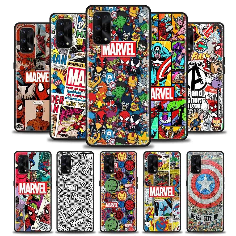 Silicone Case For Realme GT 5G Master Neo2 GT2 Pro 11 8i 9i 5 6 7 8 9 Pro Shell Fundas Cover Cartoon Marvel Avengers Logo Comics