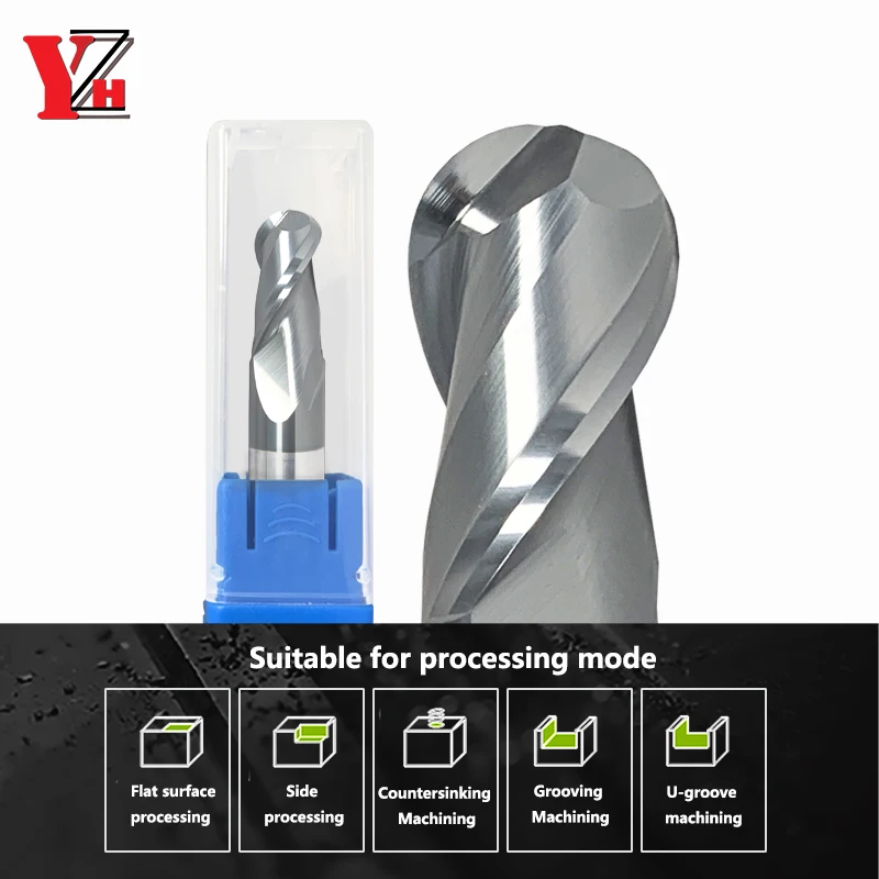 Ball Nose End Mill HRC45 2 Flute Tungsten Carbide Cutter CNC Bit R0.5 R0.75 R1 R1.25 R1.5 R1.75 R2 R3 R4 R5 R6 R7 R8 R9 R10