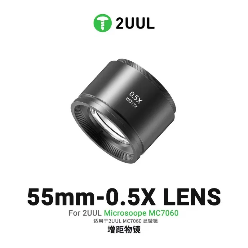 

2UUL MS05 0.5X 55MM 0.5x Teleconverter Lens for Microscope, Extends Working Distance to 1500mm for Zoom Stereo Trinocular