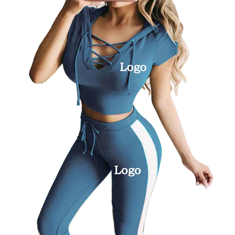 Women\'s casual sports yoga fitness sports suit hoodie + pants sportswear two-piece suit Customize your logo