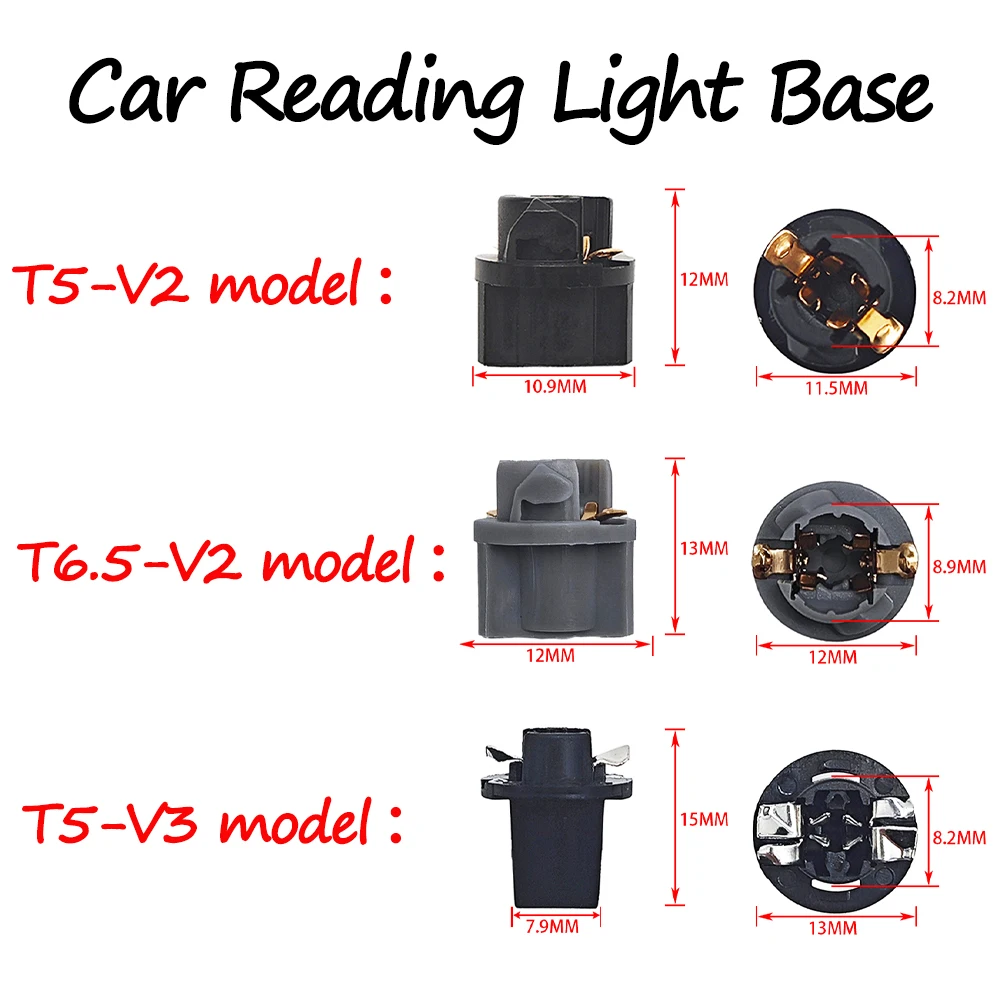 10Pcs T5-V2 T5-S1 T6.5-V2 Lamp Holder For Instrument Light Dashboard Light Shifter Light  A/C Panels And Other Gauges Light