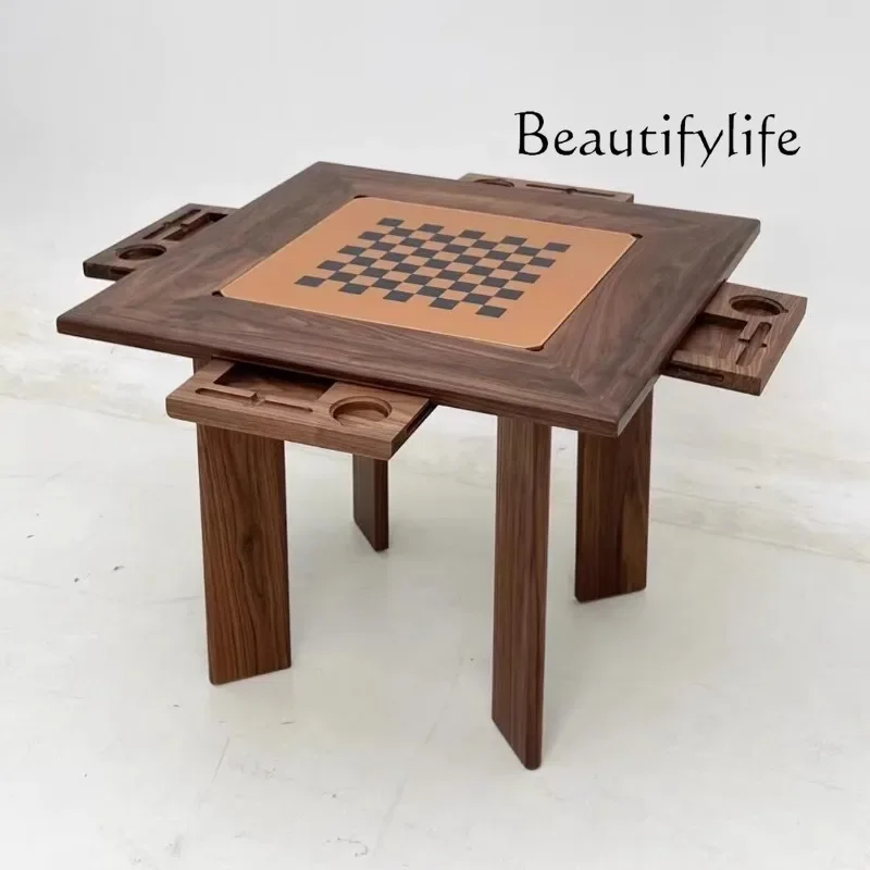 U New Chinese Style North American Black Walnut Ash Wood Egg Table Square Table Office Hotel Homestay Chess Board Table