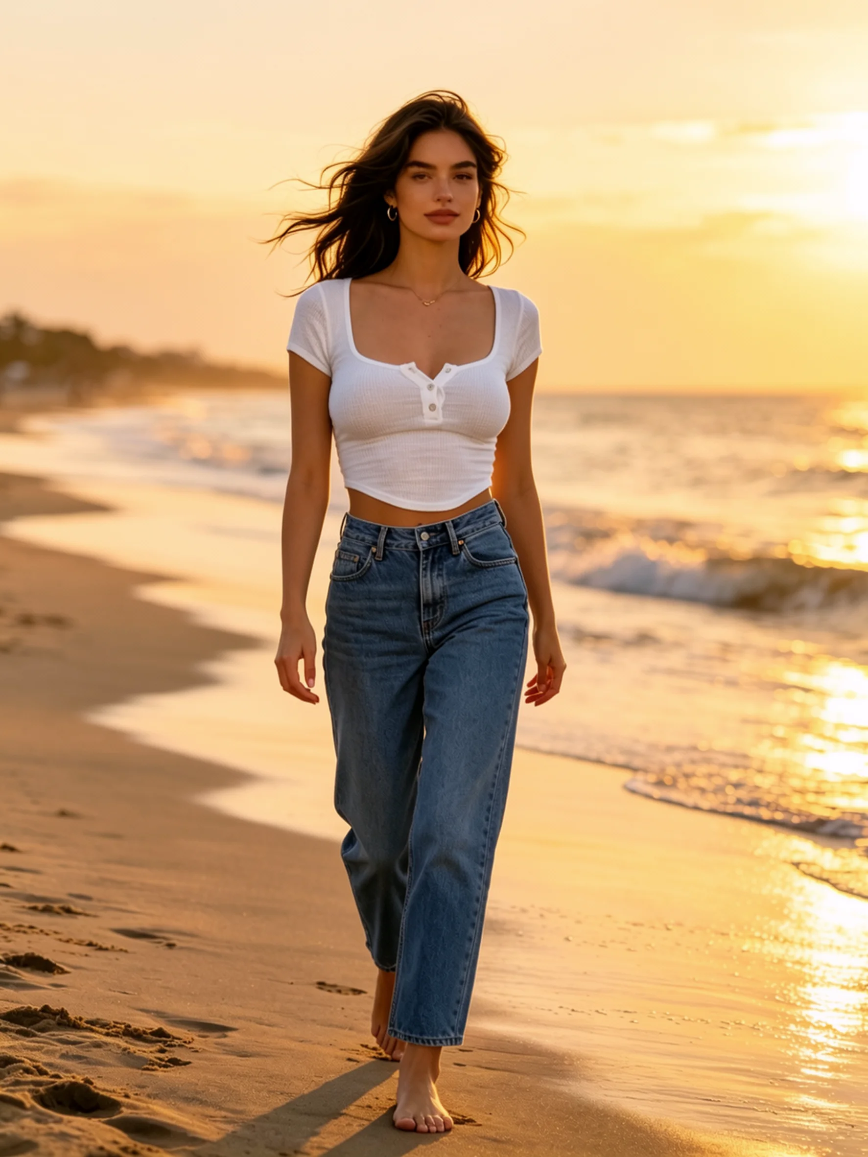 Women White Ribbed Henley Crop Top Short Sleeve Square Neck Button Front Slim Fit T Shirt Y2K Summer Streetwear