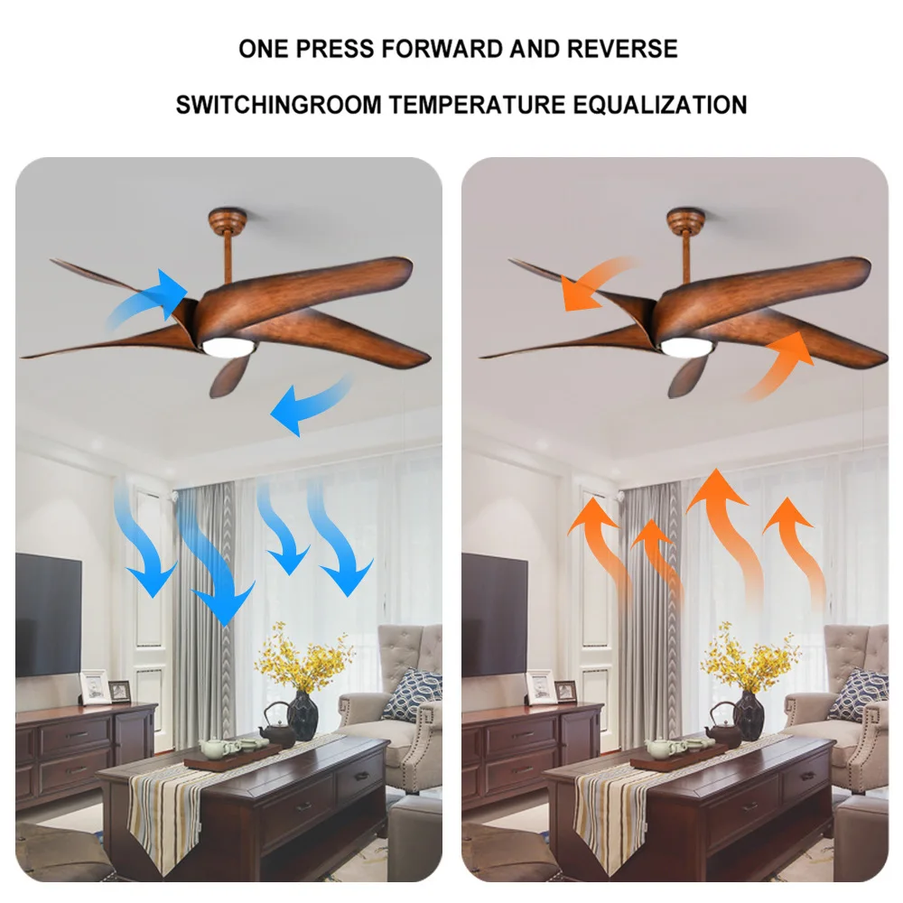 60 Inch Nordic Retro Fan Light 6-speed Frequency Conversion Positive Reverse Apartment Hotel Living Room Ceiling Fan Light
