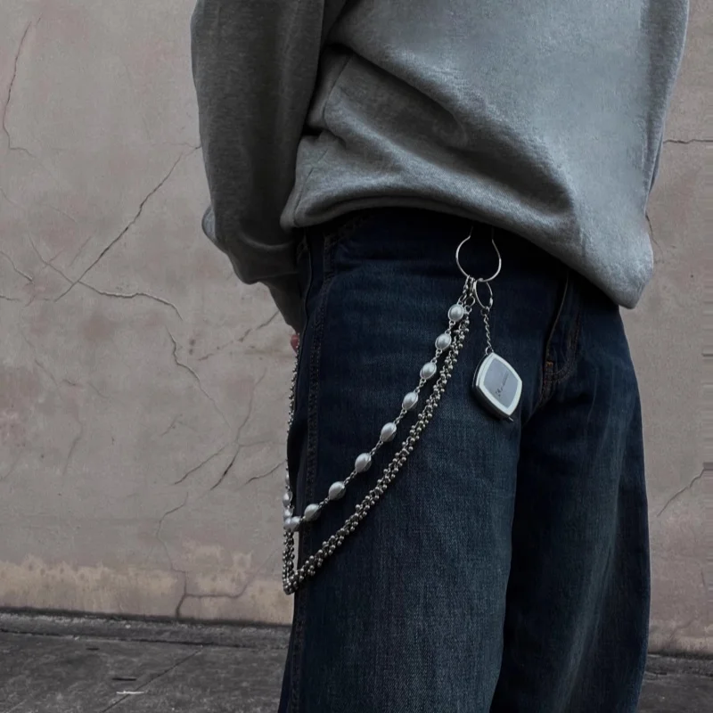 

Fashion Pearl Pants Chain Men Multi-function One's Waist Popular Accessories Silvery Metal luxurious Punk Hip Hop Pants Chainy2K