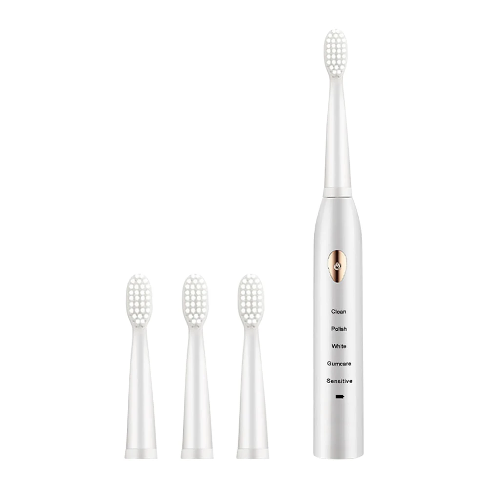 Black White Classic Acoustic Electric Toothbrush Adult 5-gear Mode USB Charging IPX7 Waterproof Acoustic Electric 4 Brush Heads