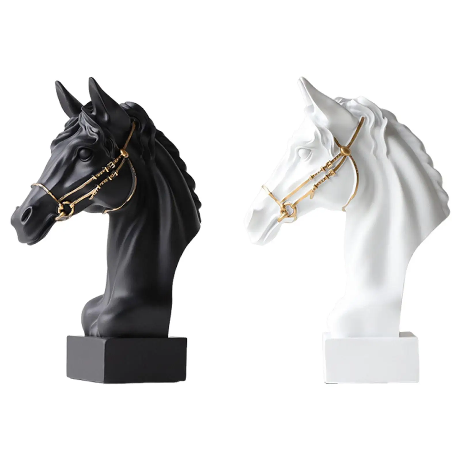 Horse Head Statue Resin Animal Figurine Sculpture Tabletop Ornament Artistic Decor Lifelike Carving Suitable for Birthday Roo