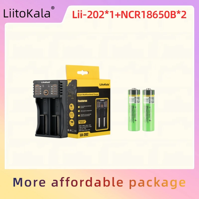 LiitoKala Lii-202 USB 18650/26650 الذكية شاحن 2 قطعة NCR18650B 3.7 فولت 3400mah 18650 بطارية ليثيوم قابلة للشحن لمصباح يدوي