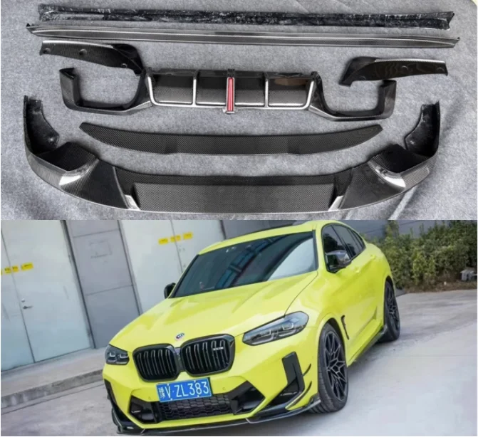 For BMW F97 F98 X3M X4M 2019-2022 Real Carbon Fiber Bumper Front Lip Rear Diffuser Side Skirts Spoiler Body kit