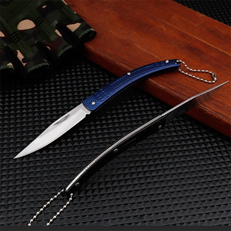 Camping portable knife, stainless steel fruit knife, keychain, outdoor folding multifunctional steel white knife