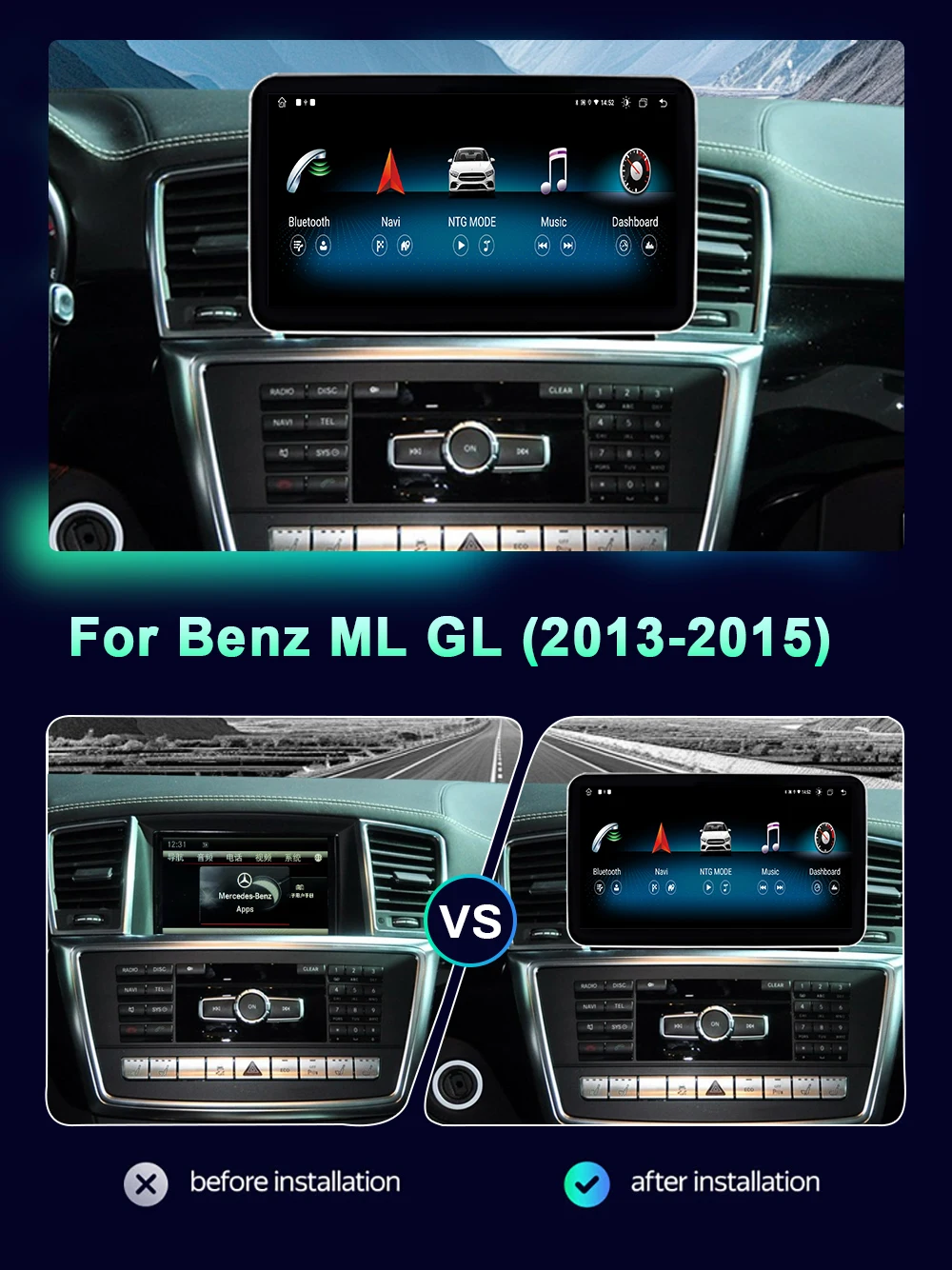 9.3inch Wireless Carplay For Mercedes Benz ML GL W166 X166 2013 - 2015 NTG 4.5 Android AA GPS Car Radio Multimedia Stereo Player
