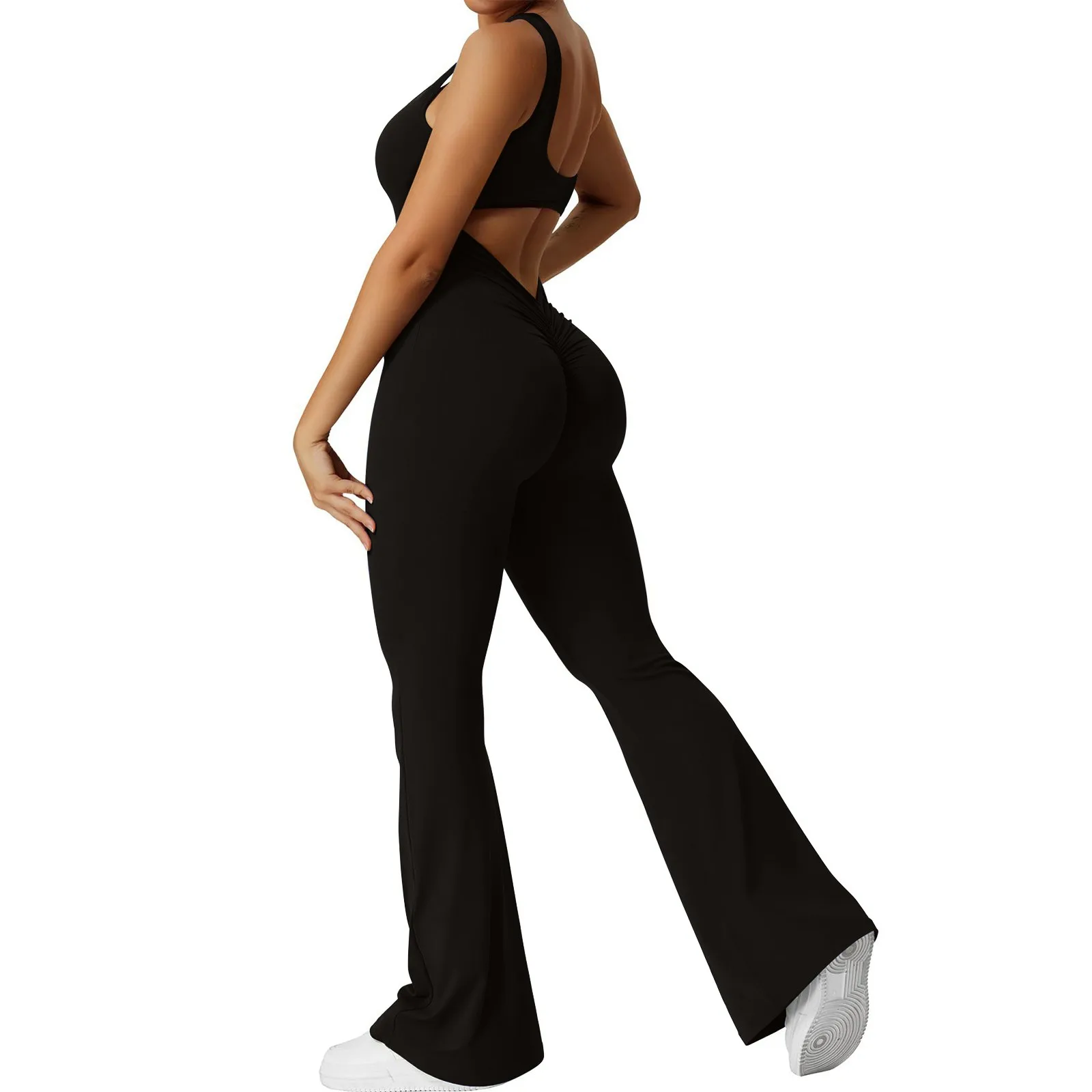 Tute Slim Fit da donna Solid Sexy Backless attillate tute sportive senza maniche elastiche tute da Yoga quotidiane Bootcut