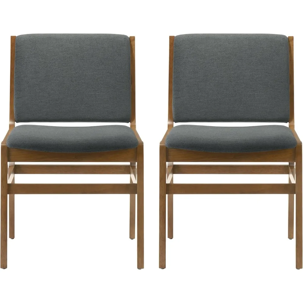 Coston Modern Fabric Chairs, Dark Gray and Walnut Finish, Set of 2 for Dining