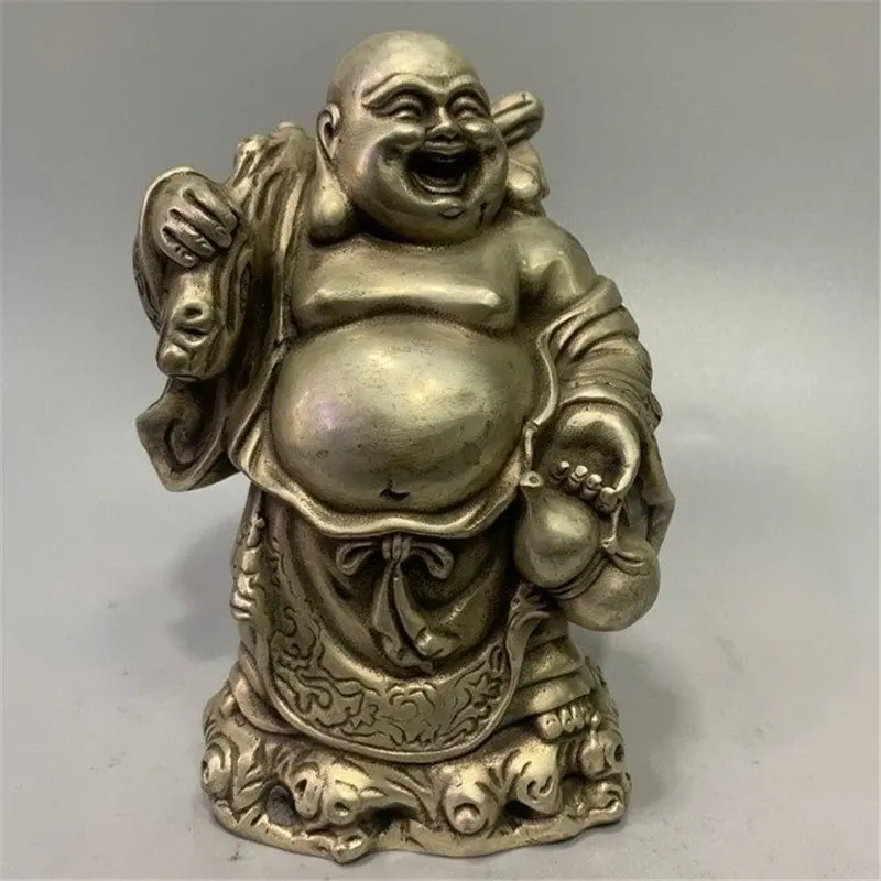 Antique Miscellaneous Copperware, White Copper, Study Room Home Decor, Handicrafts, Statue of the God of Wealth Holding Beads