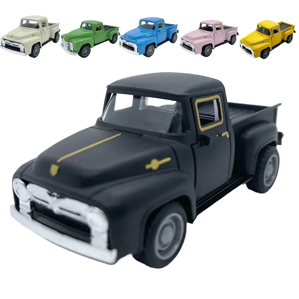 Classic Vintage Pickup Truck Die Cast Metal Alloy Toy Car Openable Doors Pull Back Action Vehicles Collectible Model for Kids