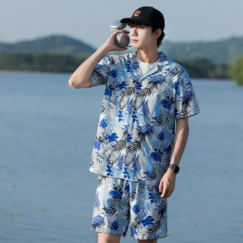 

LIBIELIY LIBIELIY Summer Young Men's Casual Sports Suit Printed Short-sleeved T-shirt Shorts Two-piece Set For Boys' Suit