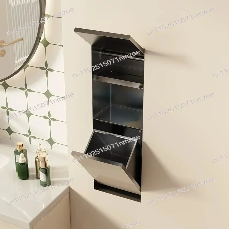 for Small Bathrooms, Easy Install 2025 Upgraded Stainless Steel Recessed Trash Can, In-Wall Tissue Box, Space-Saving