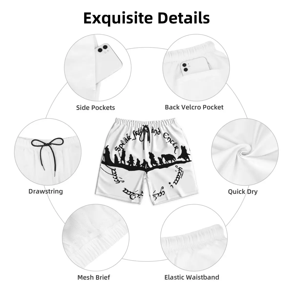L-Lords Of The R-Rings ภาพยนตร์กางเกงขาสั้นฤดูร้อนพูดเพื่อนและป้อนกีฬาสั้นกางเกงชายกางเกงว่ายน้ําขนาดใหญ่