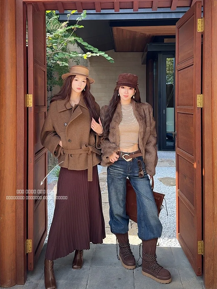 

Womens Woolen Coat Stand Collar Double Row Buttons Cotton Filling Outer Winter Faion Outerwear Classic Long Sve Coat
