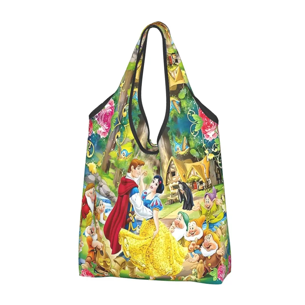 Grimm's Fairy Tales Snow White And The Seven Dwarfs Animation Grocery Shopping Bag Shopper Shoulder Tote Bag Portable Handbag