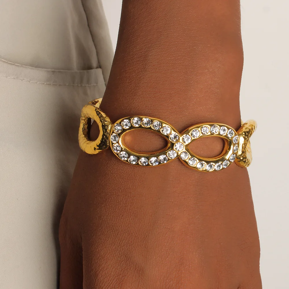 DIY accessories Guangdong Decoration Creative Mathematical Symbols 8 Diamond-set Bracelet Titanium Steel Plated 18K Gold Opening