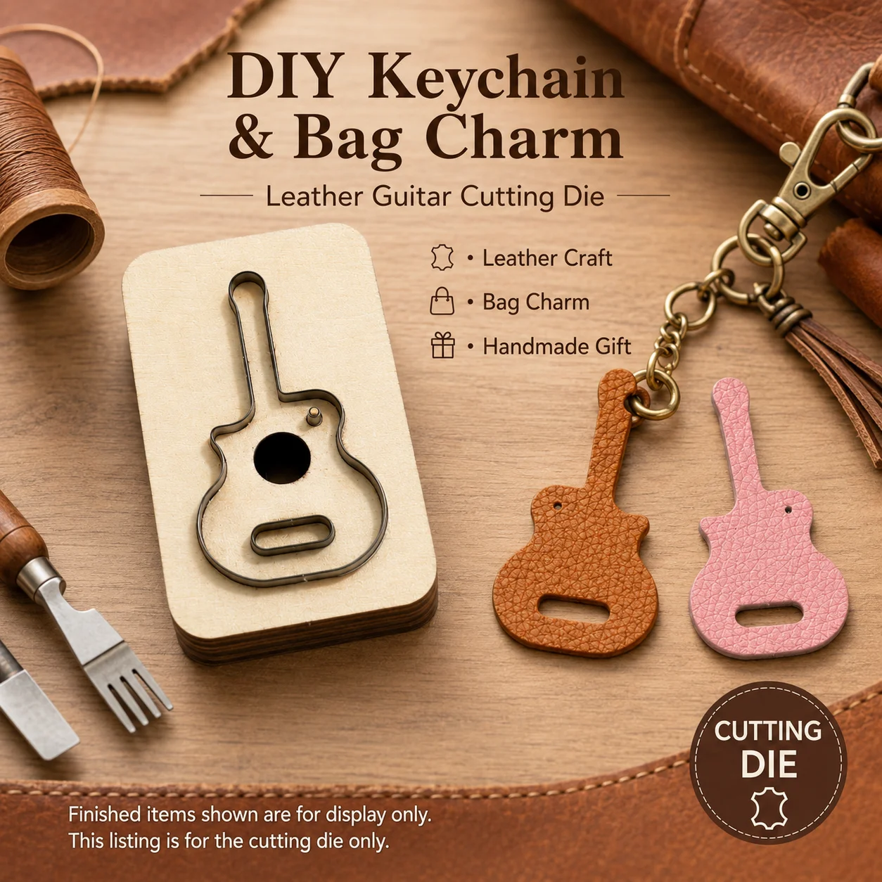 Mini Guitar Steel Rule Cutting Die for Leather DIY Keychains Bag Charms Pendants Hanging Ornament Craft Tool