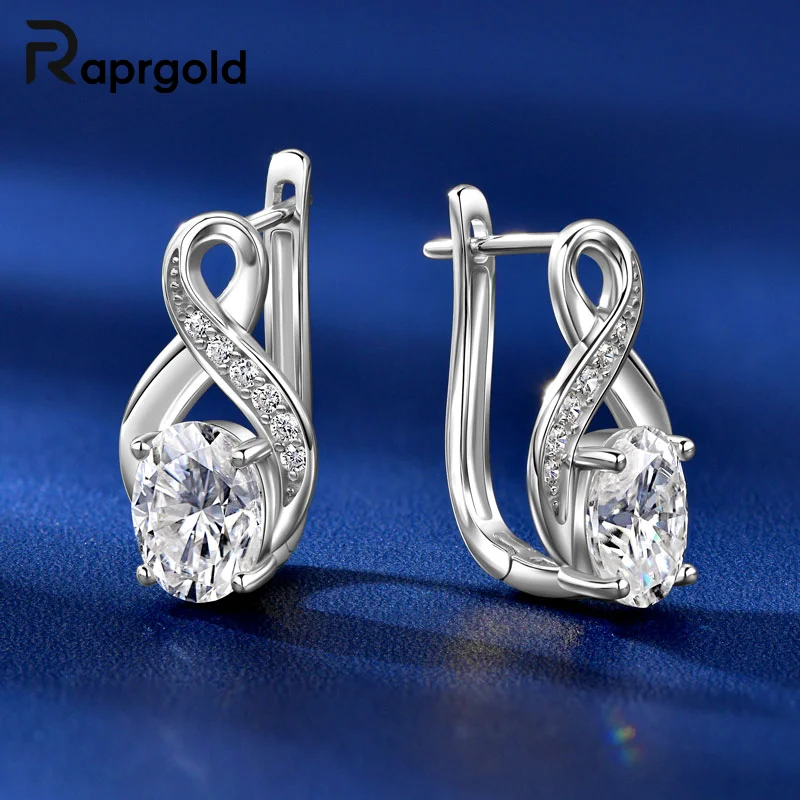 

RAPRGOLD 2CT овальные бесконечные серьги-кольца с муассанитом для женщин, настоящие серьги Huggies из стерлингового серебра S925, ювелирные изделия, подарки Pendientes