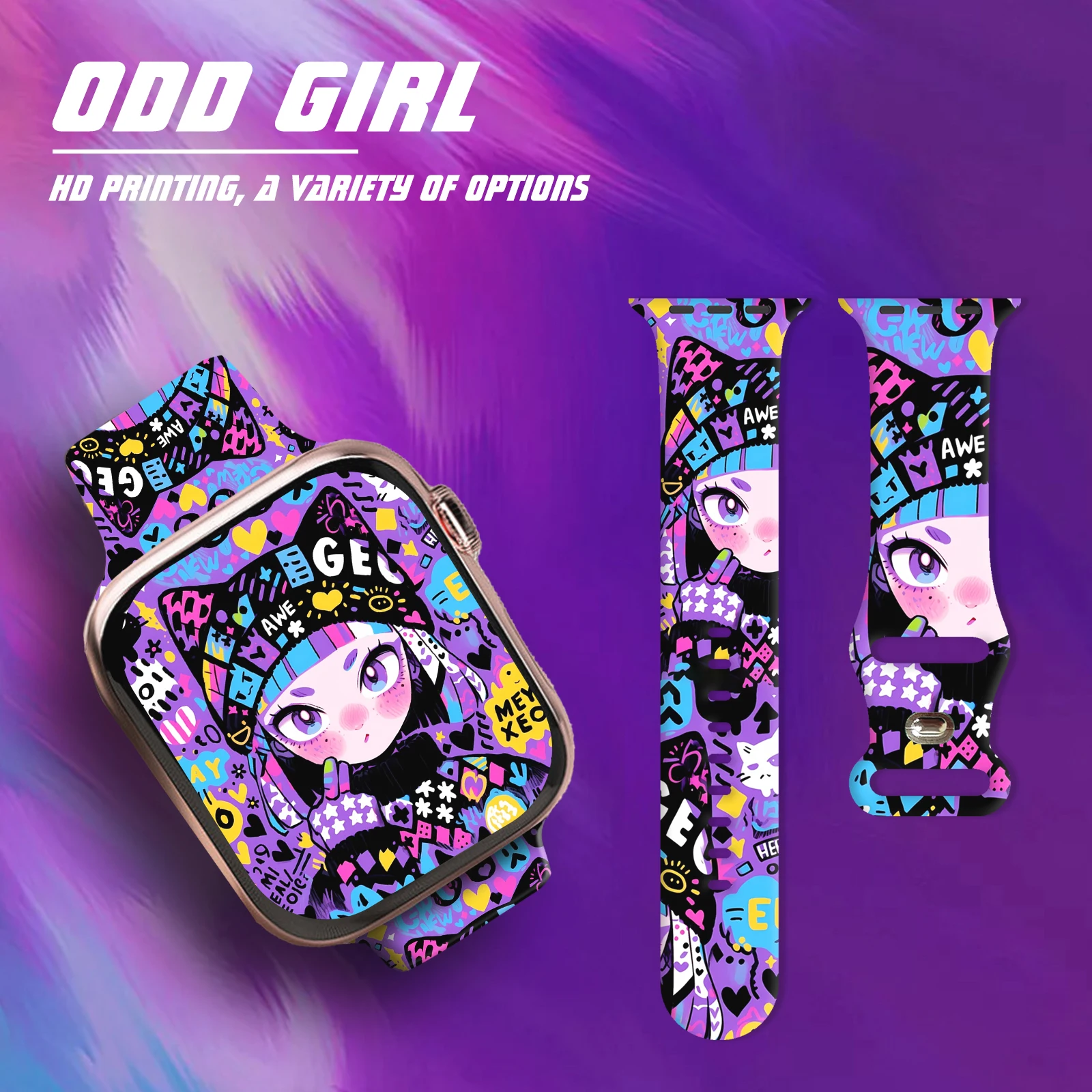 

Strange girl series Band for Apple Watch 10 9 8 7 Silicone Strap Replaceable Bracelet Watchband for iWatch 46mm 44mm 42mm