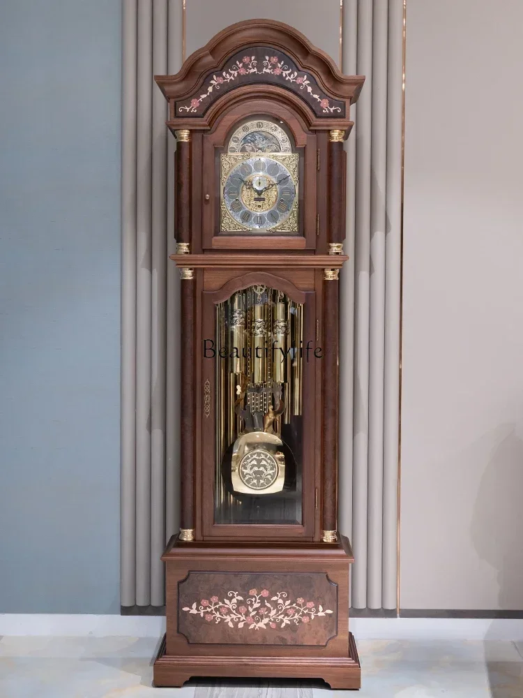 66.Nine-tone European floor clock living room villa Chinese retro mechanical vertical clock