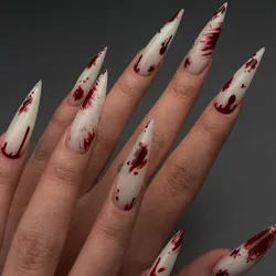 24pcs Long Pointed Halloween Nail Tips Bloodstain Decor Fake Nails Stiletto Press On False Nails Professional Manicure Nail Art
