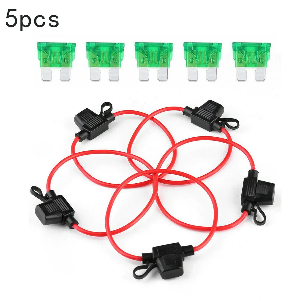 5pcs 12 Gauge ATC/ATO Inline Holder With 30A Automobile Fuses Box Blade 12AWG For Car Boat RV Auto Camping Car Automotive