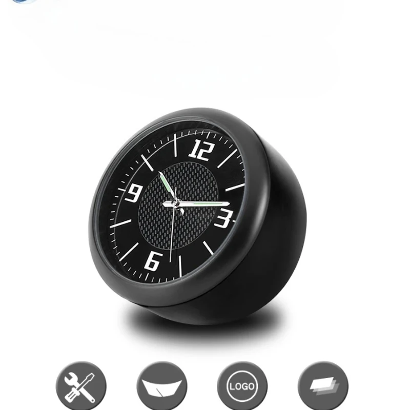 Mini luminous car clock, adhesive-mounted digital watch, electronic quartz watch with logo, car decoration