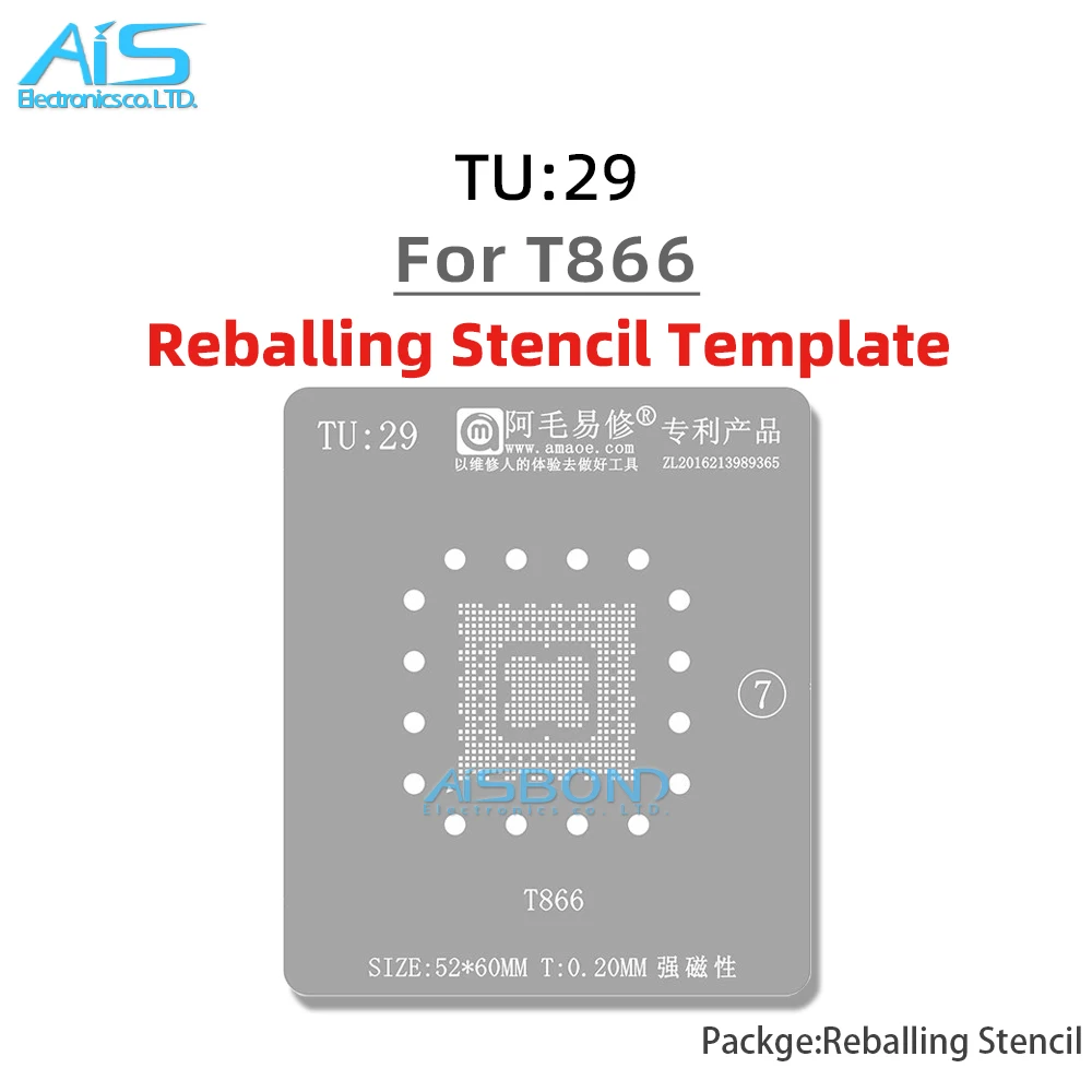 Amaoe TU29 BGA Reballing Stencil Template Station For T866 CPU Chip Positioning Plate Plant tin net