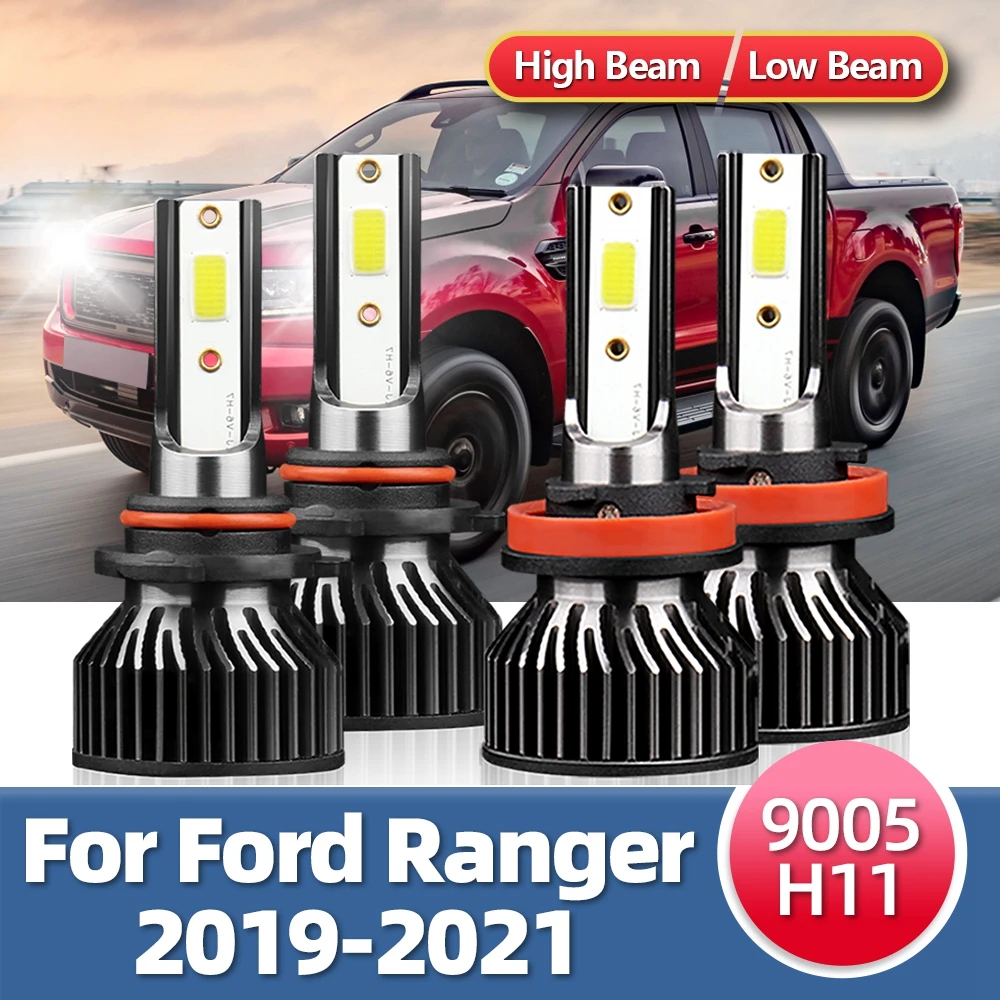 LED Headlight Bulbs Turbo 9600LM Bright 72W Car Lamp 12V Luces For Ford Ranger 2019 2020 2021 Replace Car Front Beam 9005 H11