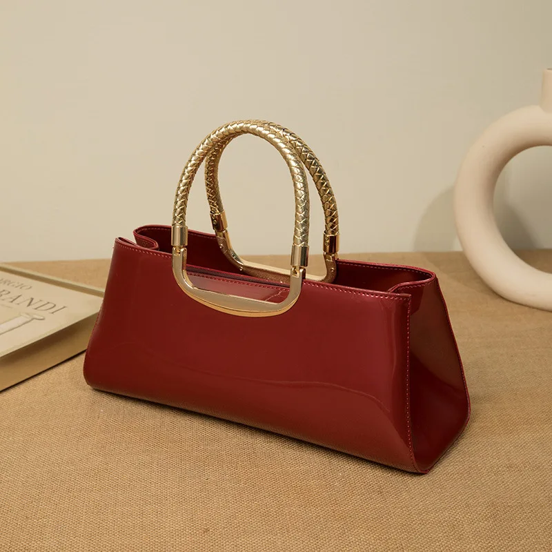 

New women's handbag, European and American fashion trend, one shoulder shiny finish leather bag, crossbody women's bag