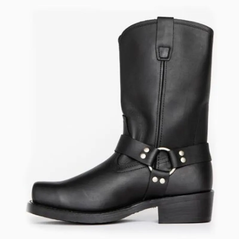 

2026 Retro Cowboy Mid Calf Western Pu Leather Man Slip on Shoes Winter Knight Booties Plus Size 39-48 Zapatos Hombre Chelsea Men
