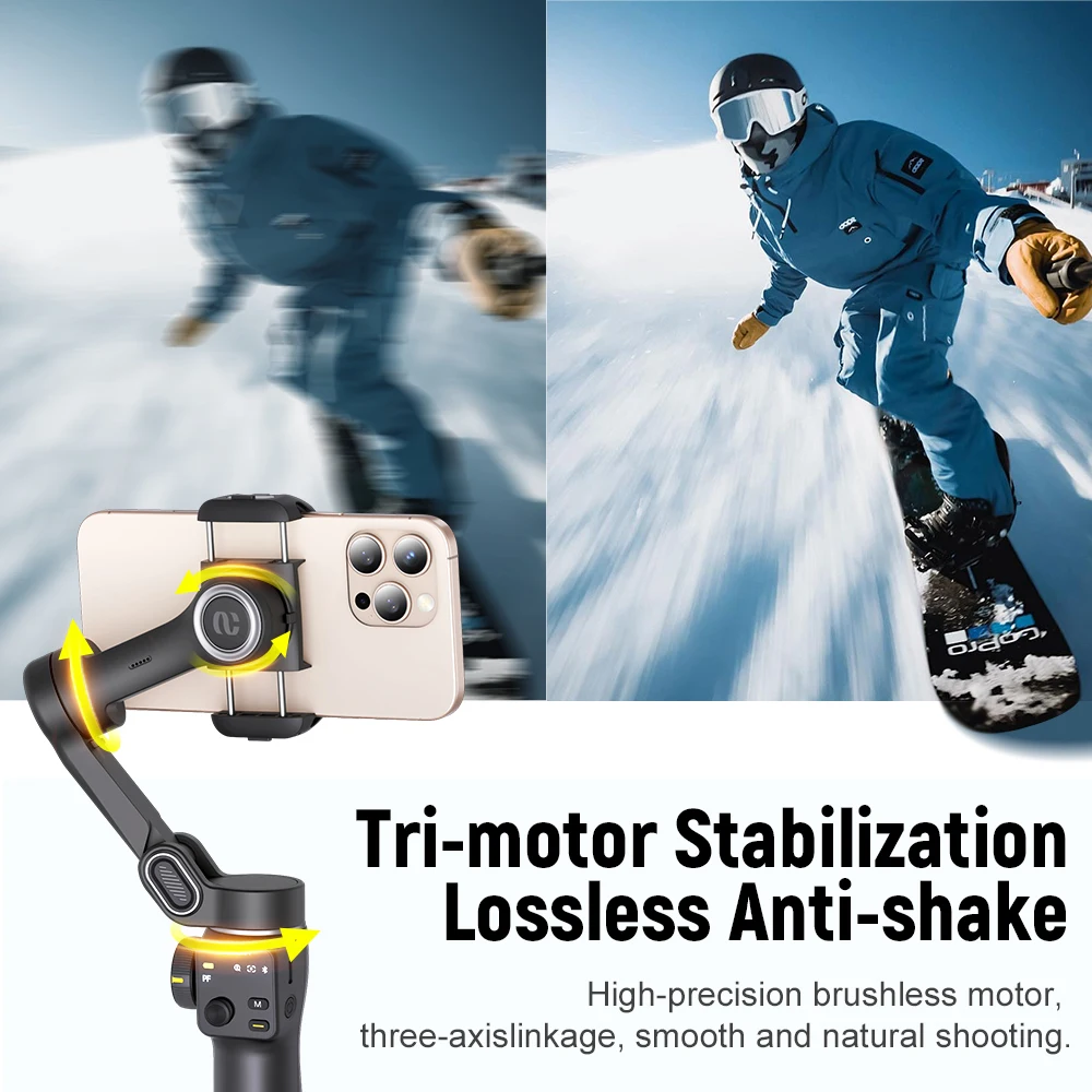 AOCHUAN 3-Axis يده مثبت الهاتف Gimbal مع تمديد قضيب 8.0 المضادة للاهتزاز تتبع الوجه للهاتف في الهواء الطلق اطلاق النار مدونة فيديو