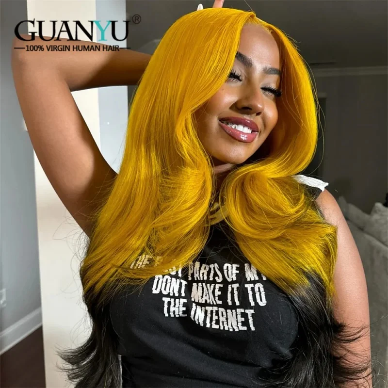 

13x6 Yellow With 1b Color Body Wave Lace Front Human Hair Wig 180% Density Brazilian Transparen Lace Frontal Wig For Wome