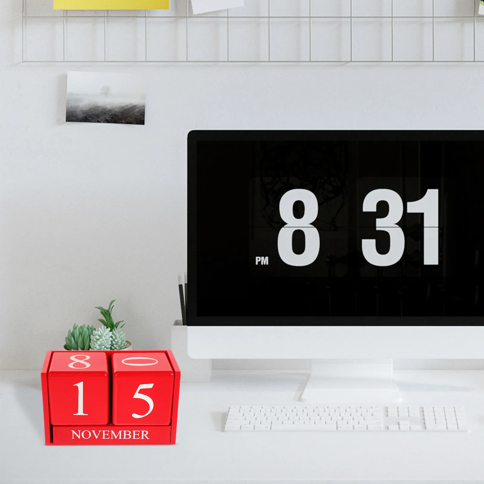 

Wooden Perpetual Table Calendar with Adjustable Date Month Blocks Dense Board Material Reusable Desktop Decor for Home Office