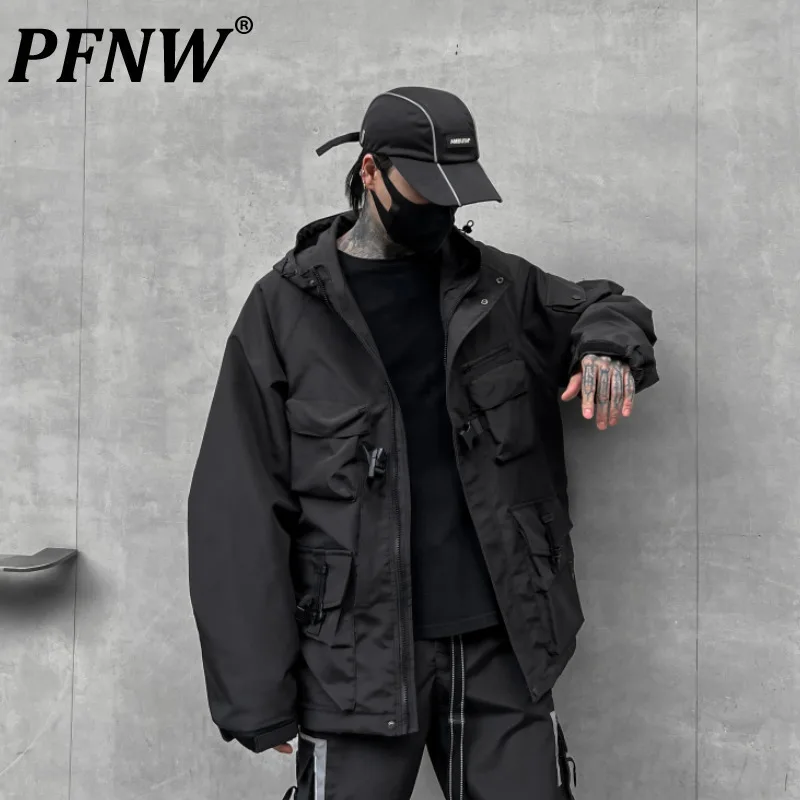 

PFNW Autumn New Men's Jacket Functional Style Hooded Loose Workwear Solid Color Fashion Casual Tops Coat Darkwear 2024 12Z6291