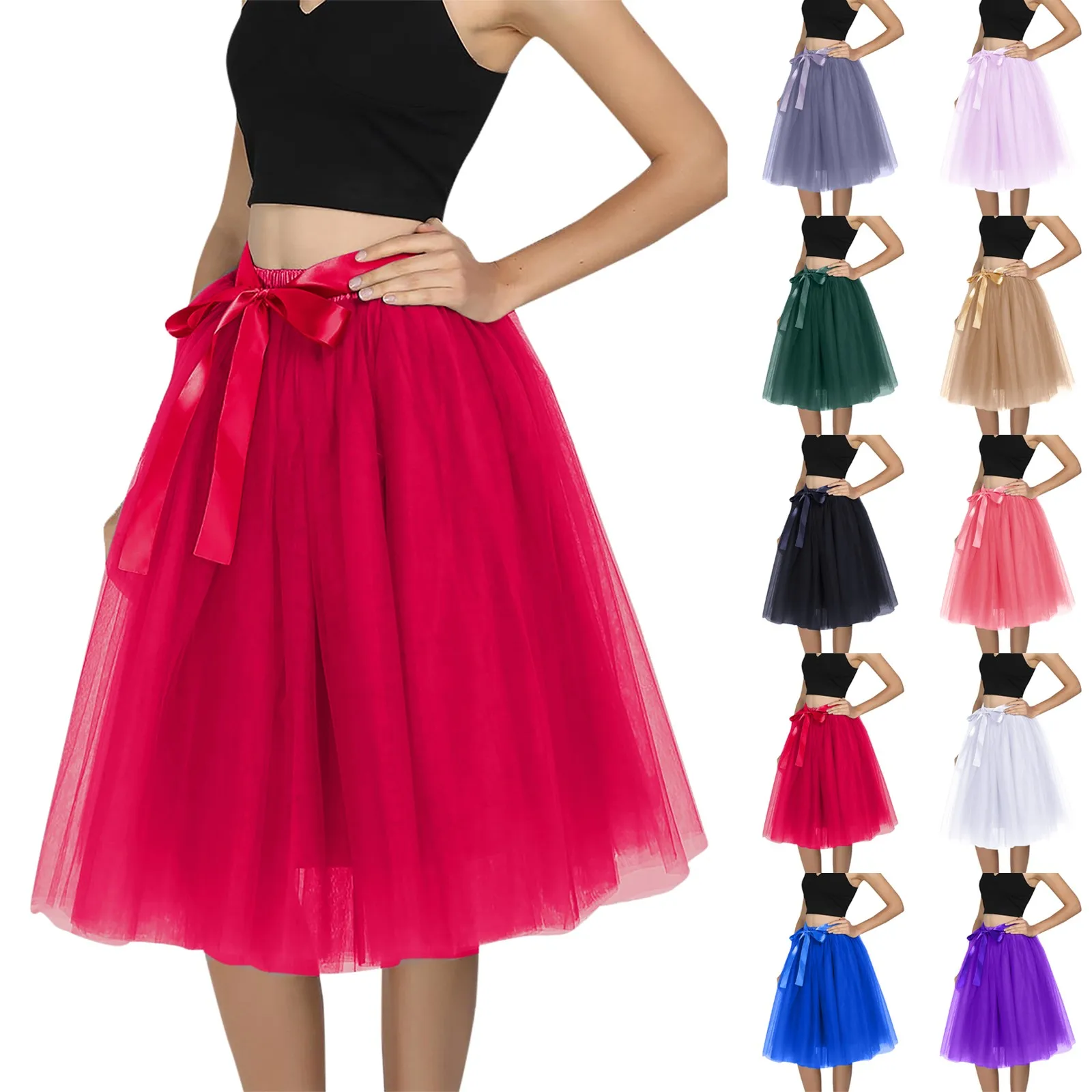 

A-line 5 Layer 65cm Knee Length Tulle Skirt Elegant Pleated Tutu Skirts Womens Vintage Lolita Petticoat Faldas Mujer Saia Jupe