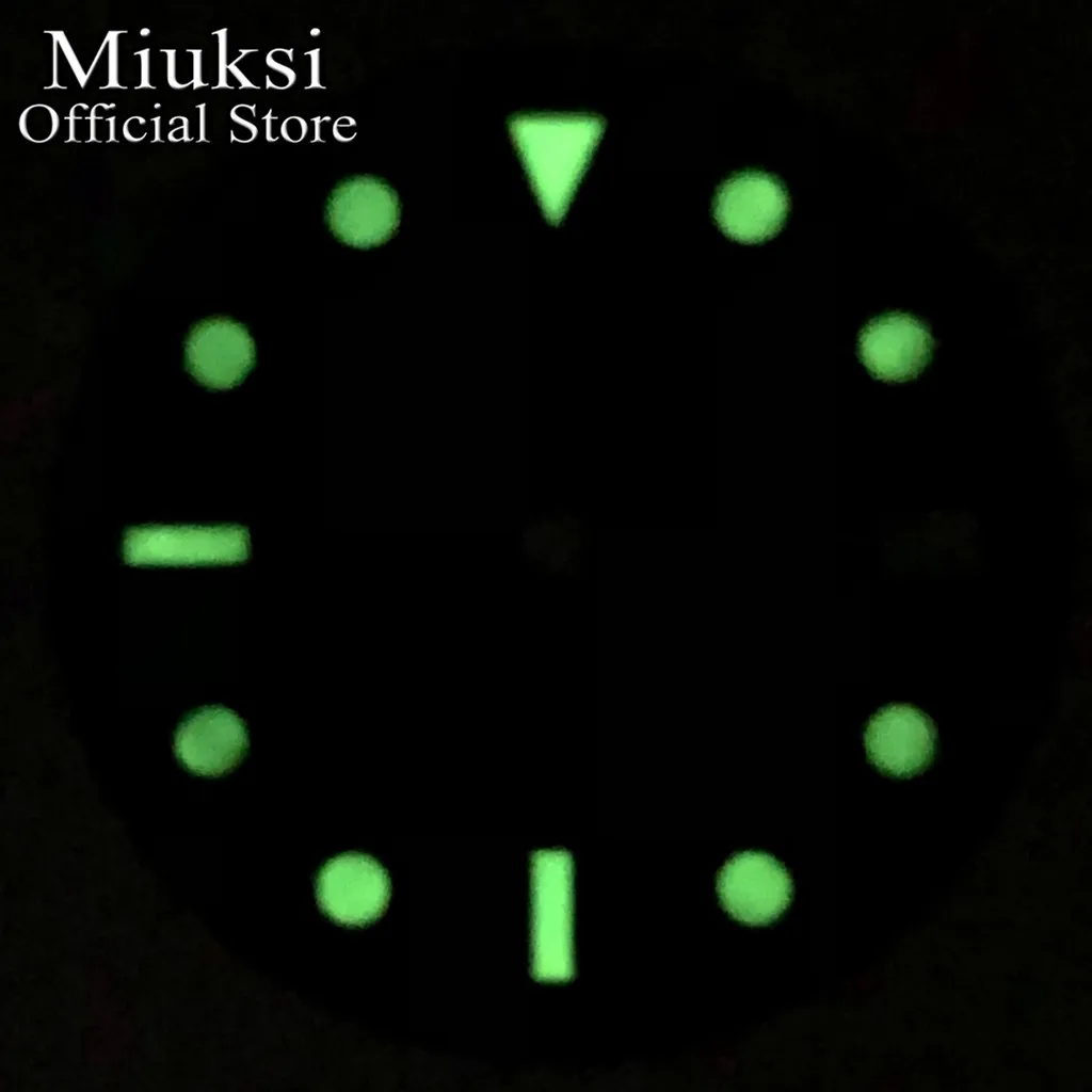 Miuksi 29mm black green blue watch dial green luminous fit NH35 movement